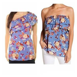 🆕 Socialite for Nordstrom blue floral multi-style ruffle layer  top size XS NWT